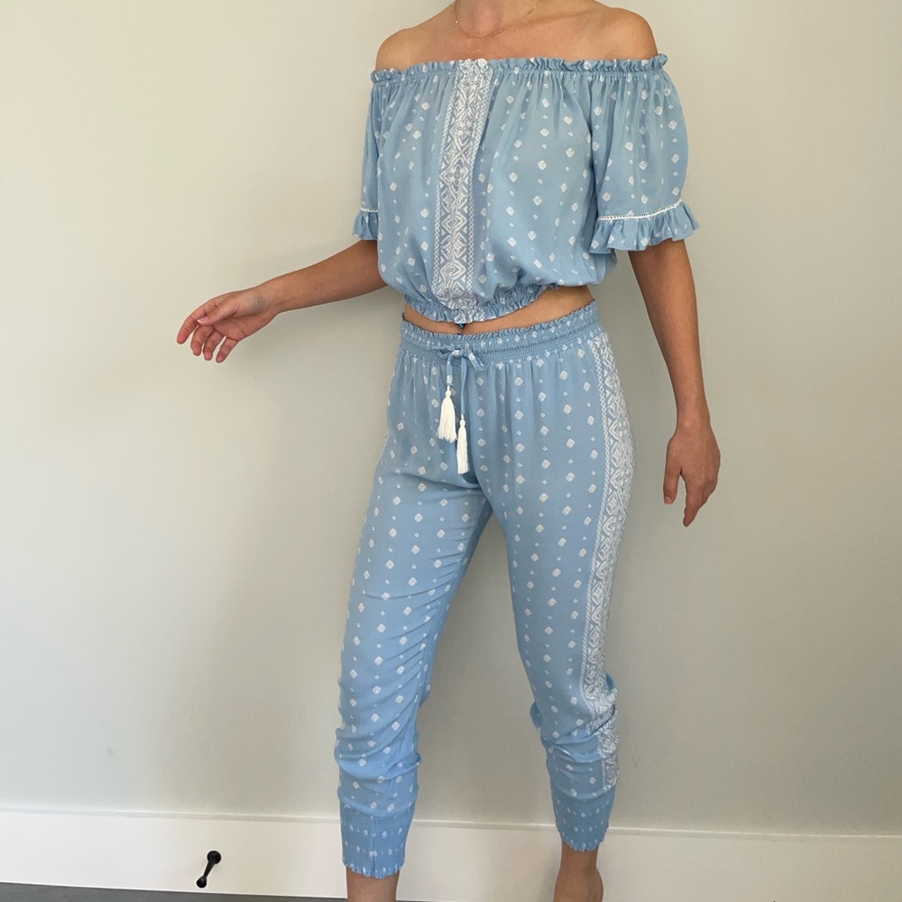 Ocean Drive 2 Piece Lounge Set Blue Rayon Boho Size L